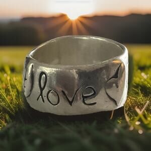 925 Inspirational Ring Live Love Laugh Band Wide Statement Ring Size 9.5